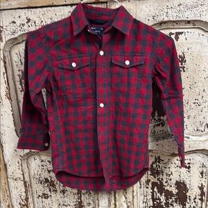 Gap Red and Grey Plaid Button-Up Shirt Sz S